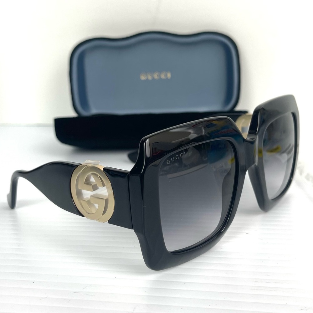 BRAND NEW Gucci GG1022S 001 Gold Black Grey 54mm Gradient Lens Women Sunglasses